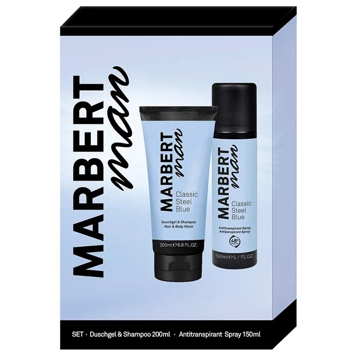 Marbert Man Set Classic Steel Blue Shower Gel and Shampoo 200 ml and Antitranspirant Spray 150 ml