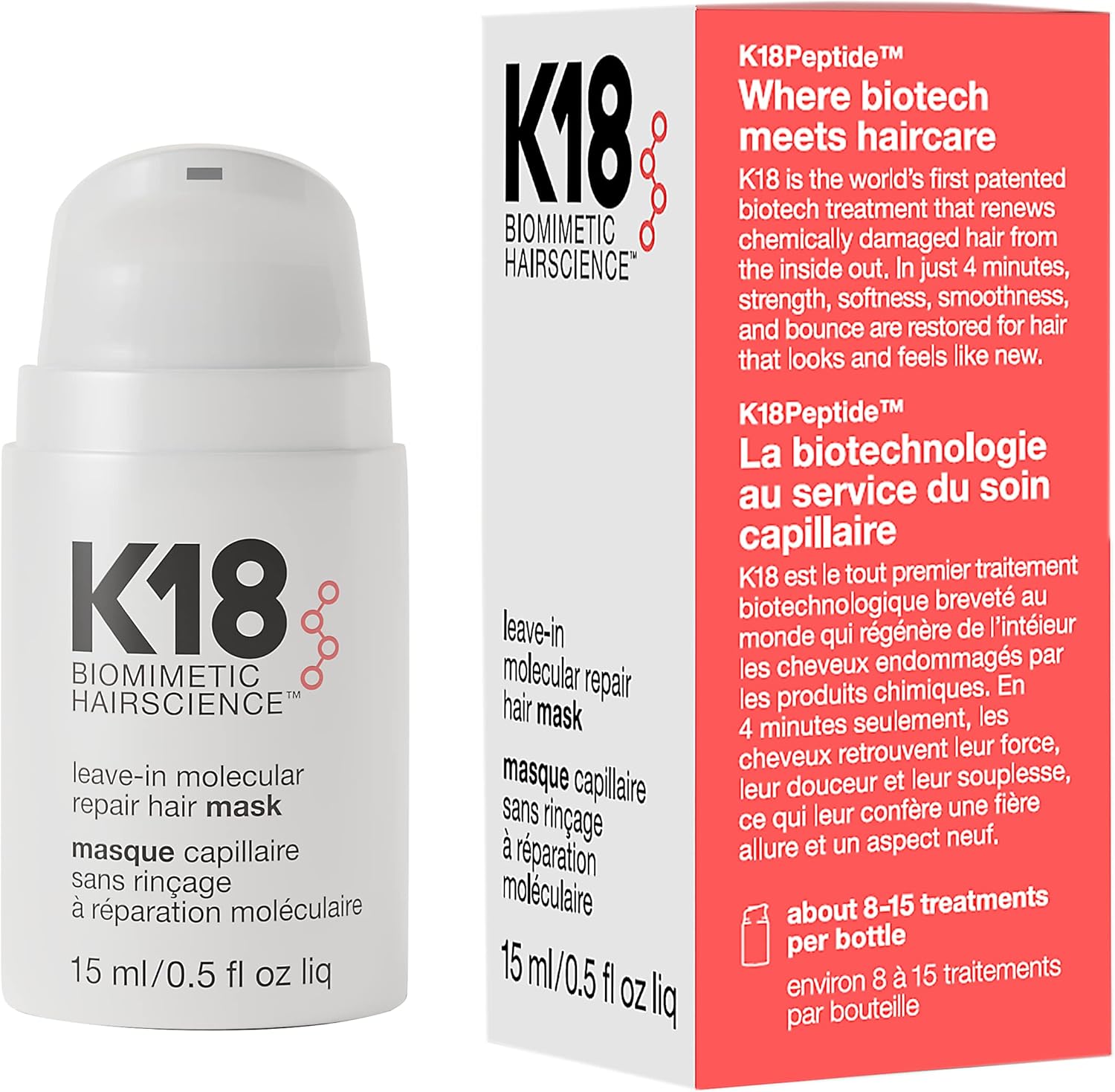 K18 Biomimetic Hairscience Leave-In Molecular Repair Hair Mask 15ml