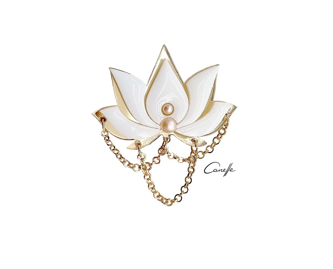 Canelle Jewelry Exclusive Designer Handmade Brooch White Lotus