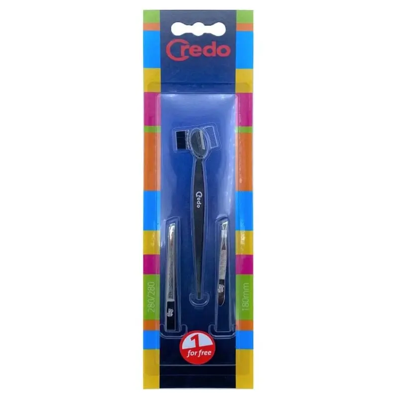 Credo Eyebrow Set, Set Includes Eyebrow Razor And Two Tweezers