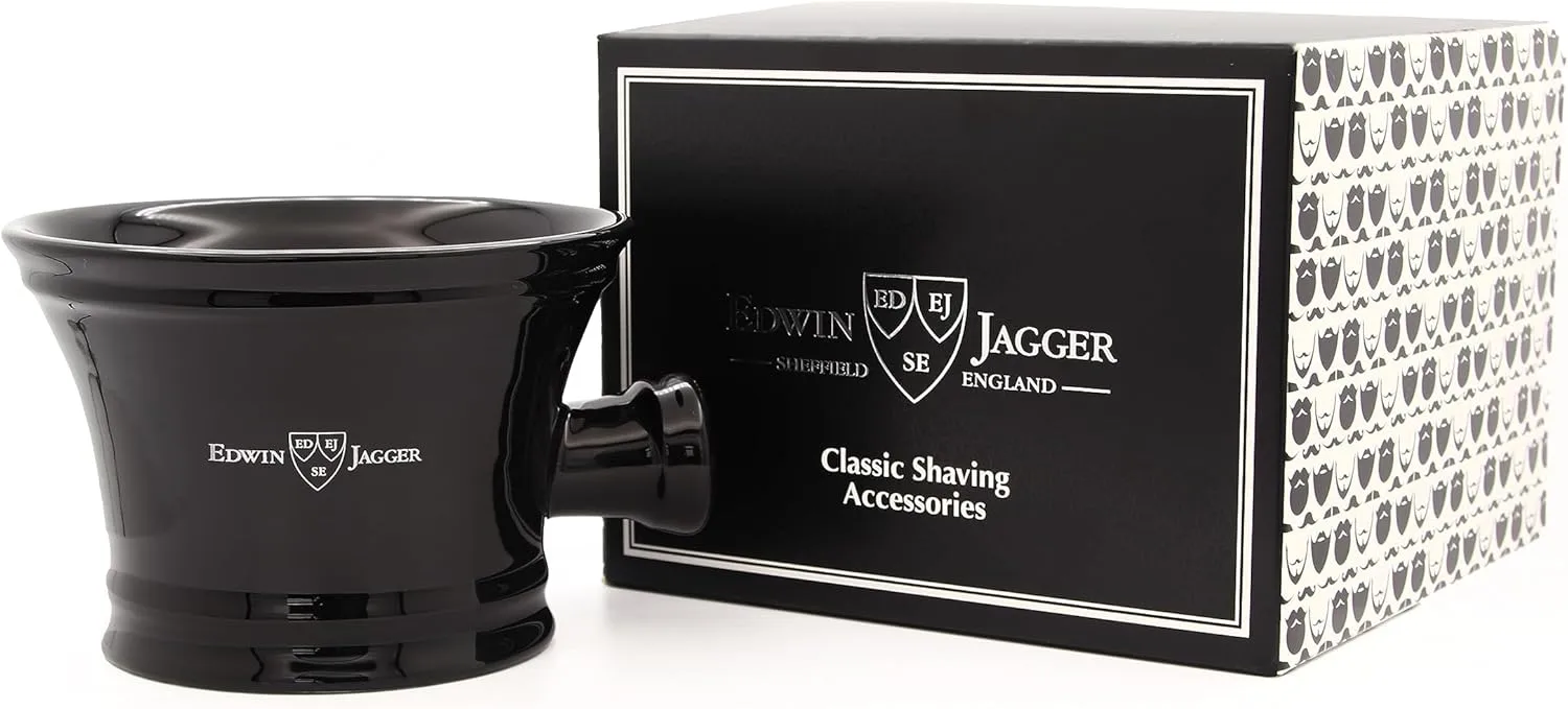 Edwin Jagger Porcelain Shaving Mug with Handle, Black