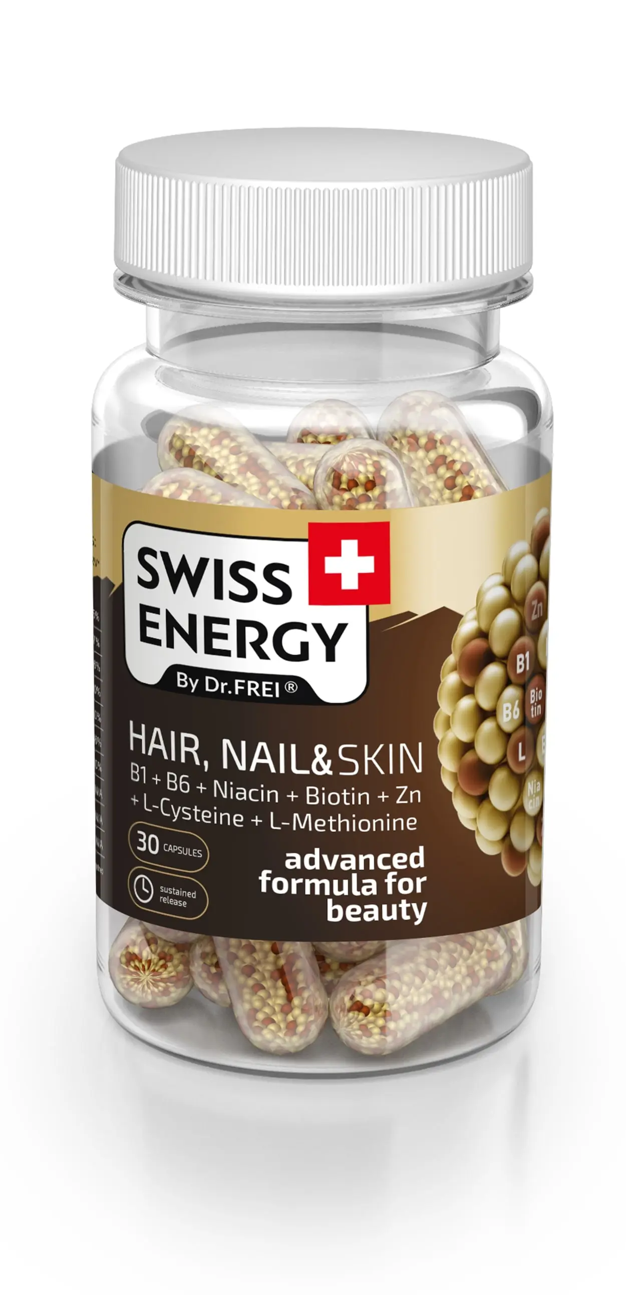 Swiss Energy Hair, Nail & Skin B1 + B6 + Niacin + Biotin + Zn + L-Cysteine + L-Methionine