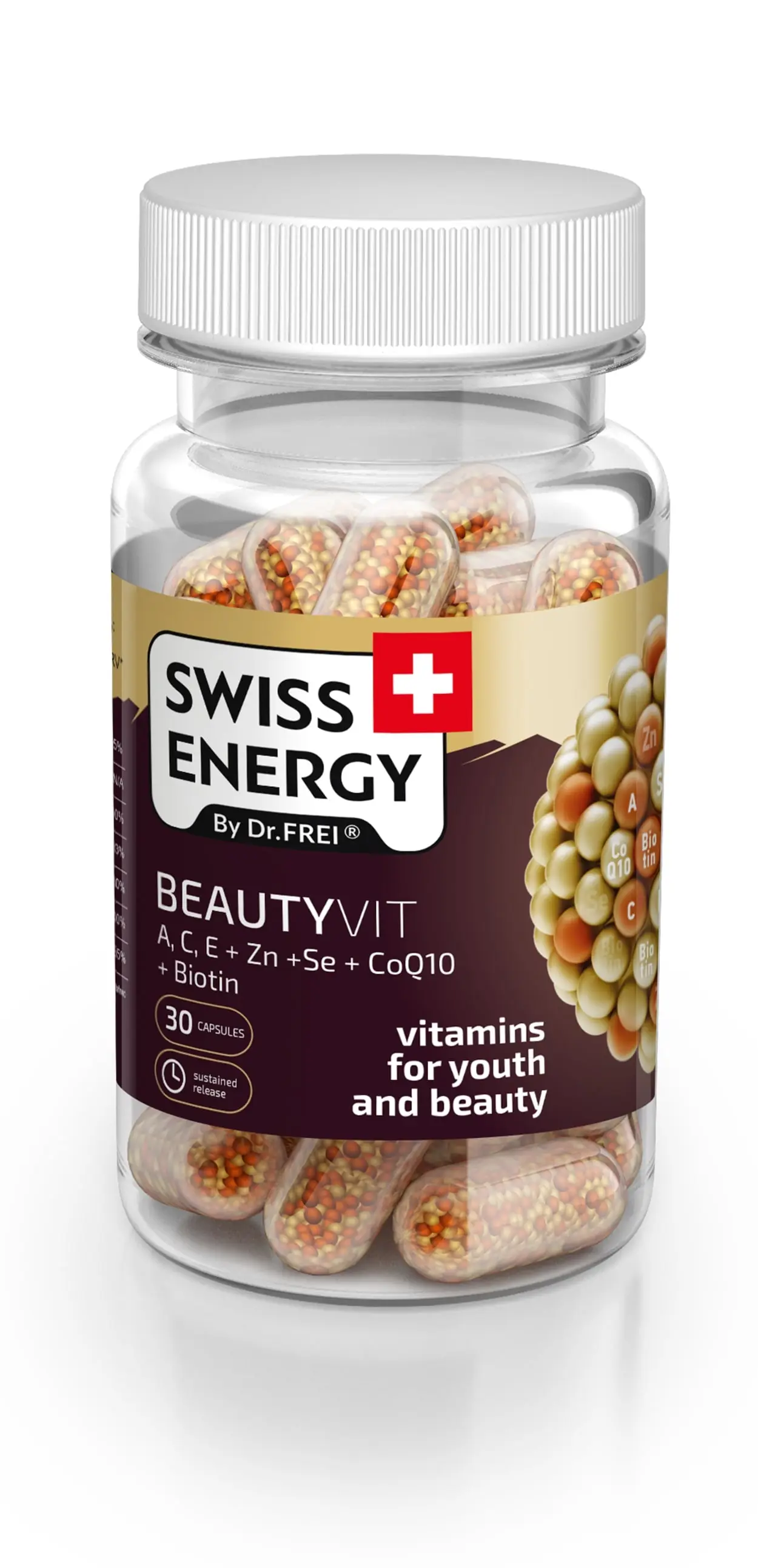 Swiss Energy Beautyvit Ace + Zn +Se + Coq10 + Biotin 30 caps.