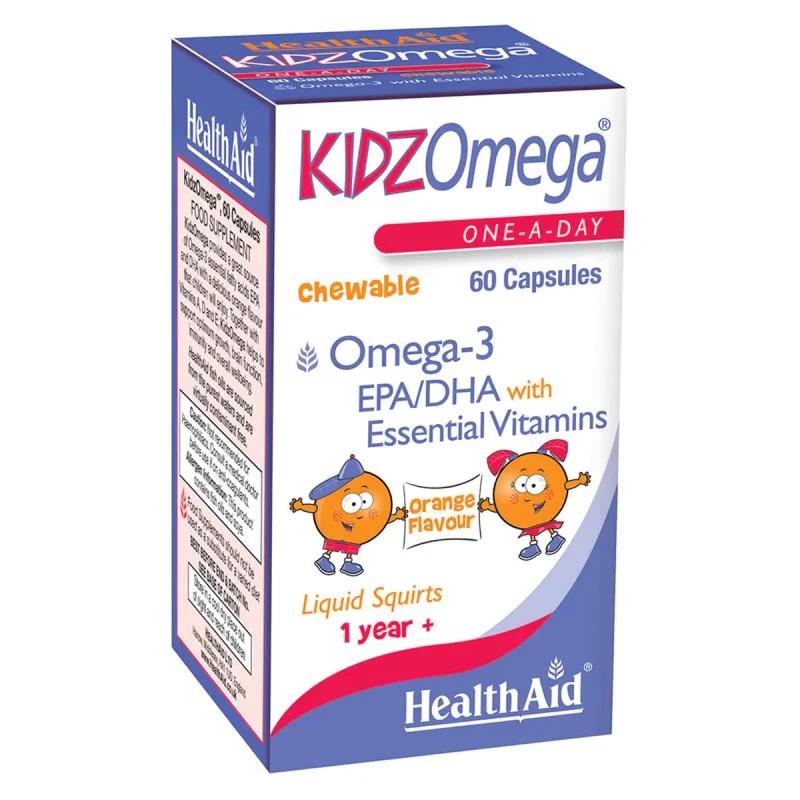 HealthAid KidzOmega (EPA/DHA + Vitamins A, D, E) Orange Flavour Capsules N60