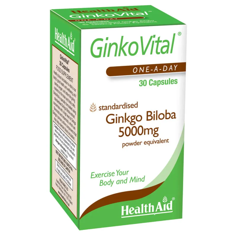 HealthAid GinkoVital (Ginkgo Biloba 5000 mg Powder Equivalent) Capsules N30