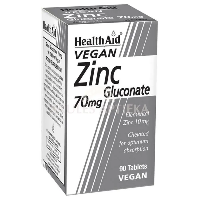 HealthAid Vegan Zinc Gluconate 70 mg (providing 10 mg elemental zinc) Tablets N90