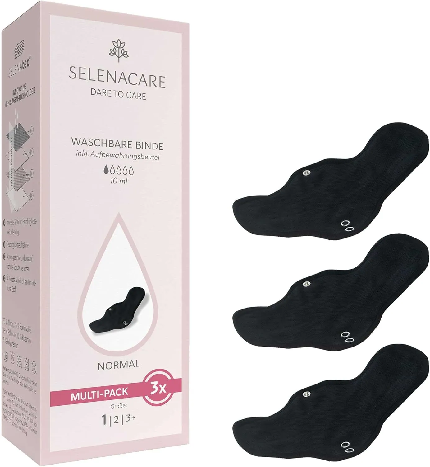 Selenacare Washable Pads ( Multipack x3 ) Black Normal 1