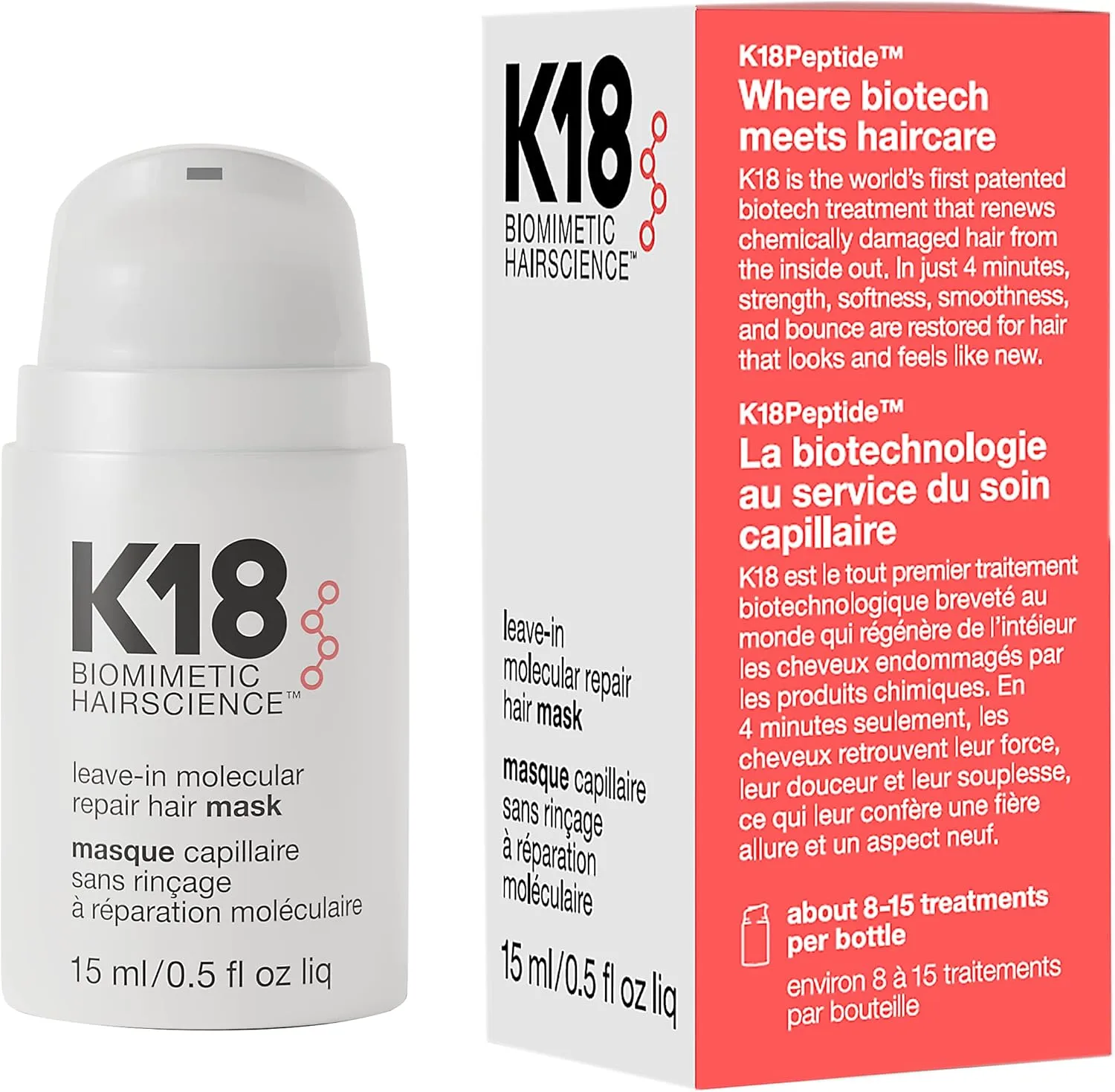 K18 Biomimetic Hairscience Leave-In Molecular Repair Hair Mask 15ml